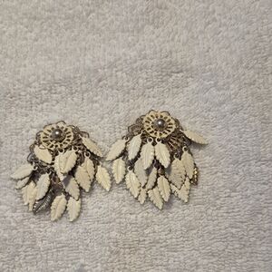 Elegant Cream Leaf Dangle Earrings